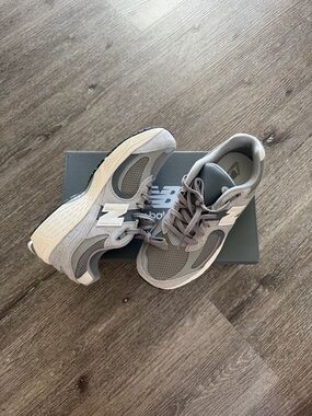 New Balance Grey and White Mesh Suede Sneakers